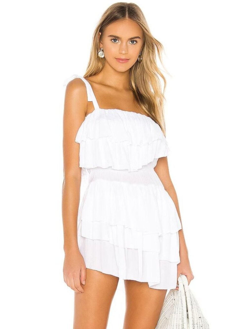 Indah NWT Daria Layered Ruffle Mini Dress in White size Large